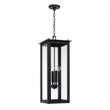  934644BK - 4-Light Outdoor Rectangular Hanging Lantern in Black with Clear Glass