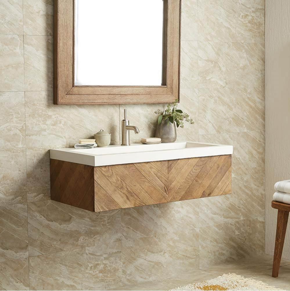 36'' Chardonnay Floating Vanity with NativeStone Trough in Pearl
