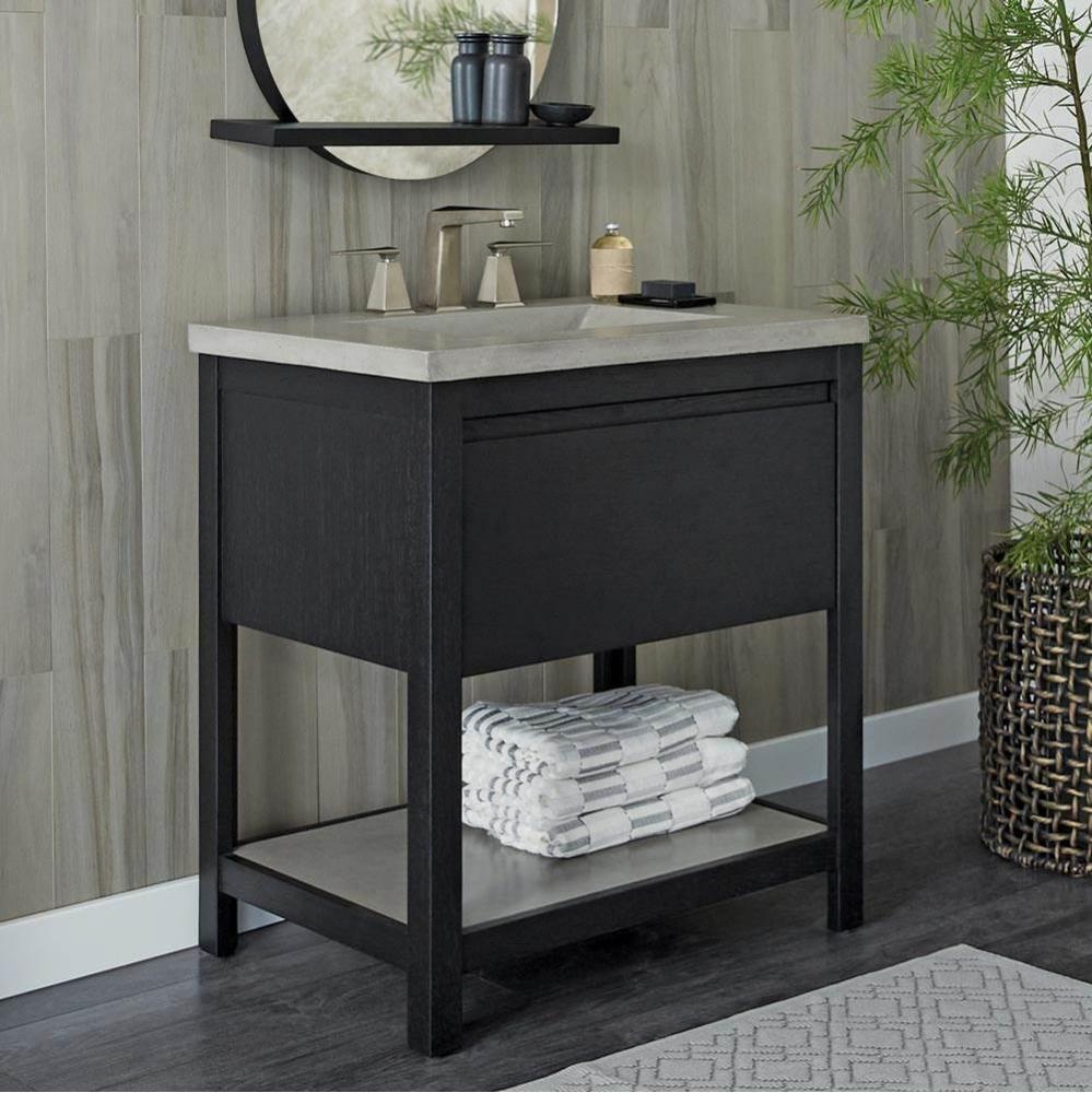 30'' Solace Vanity Base in Midnight Oak with Palomar Vanity Top and Sink