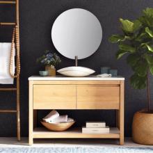  VNO488-P-NSVNT48-P - 48'' Solace Vanity Base in Midnight Oak with Palomar Vanity Top and Sink, Pearl