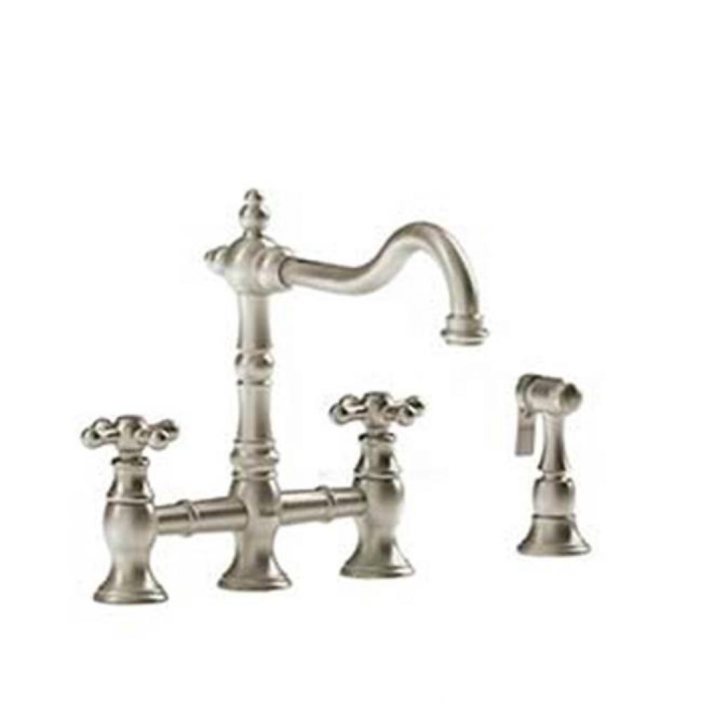 Bridge kitchen faucet with spray