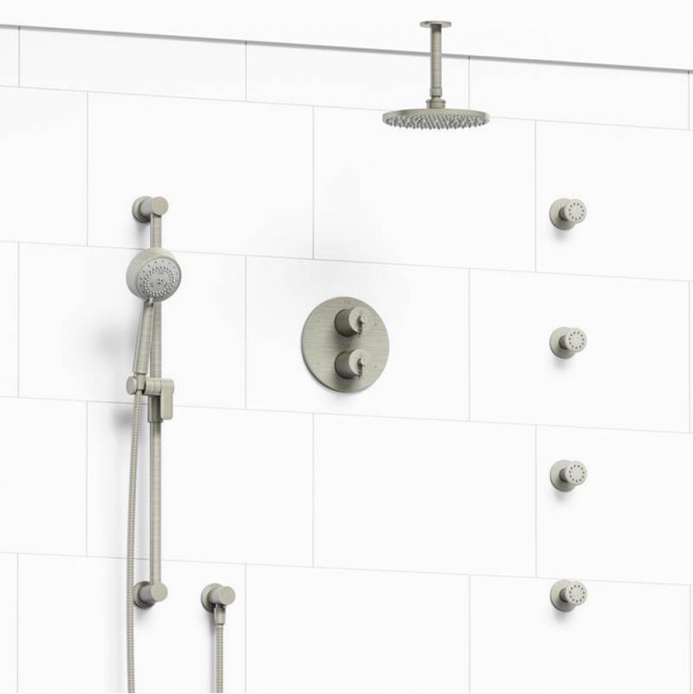 Type T/P (thermostatic/pressure balance) double coaxial system with hand shower rail, 4 body jets