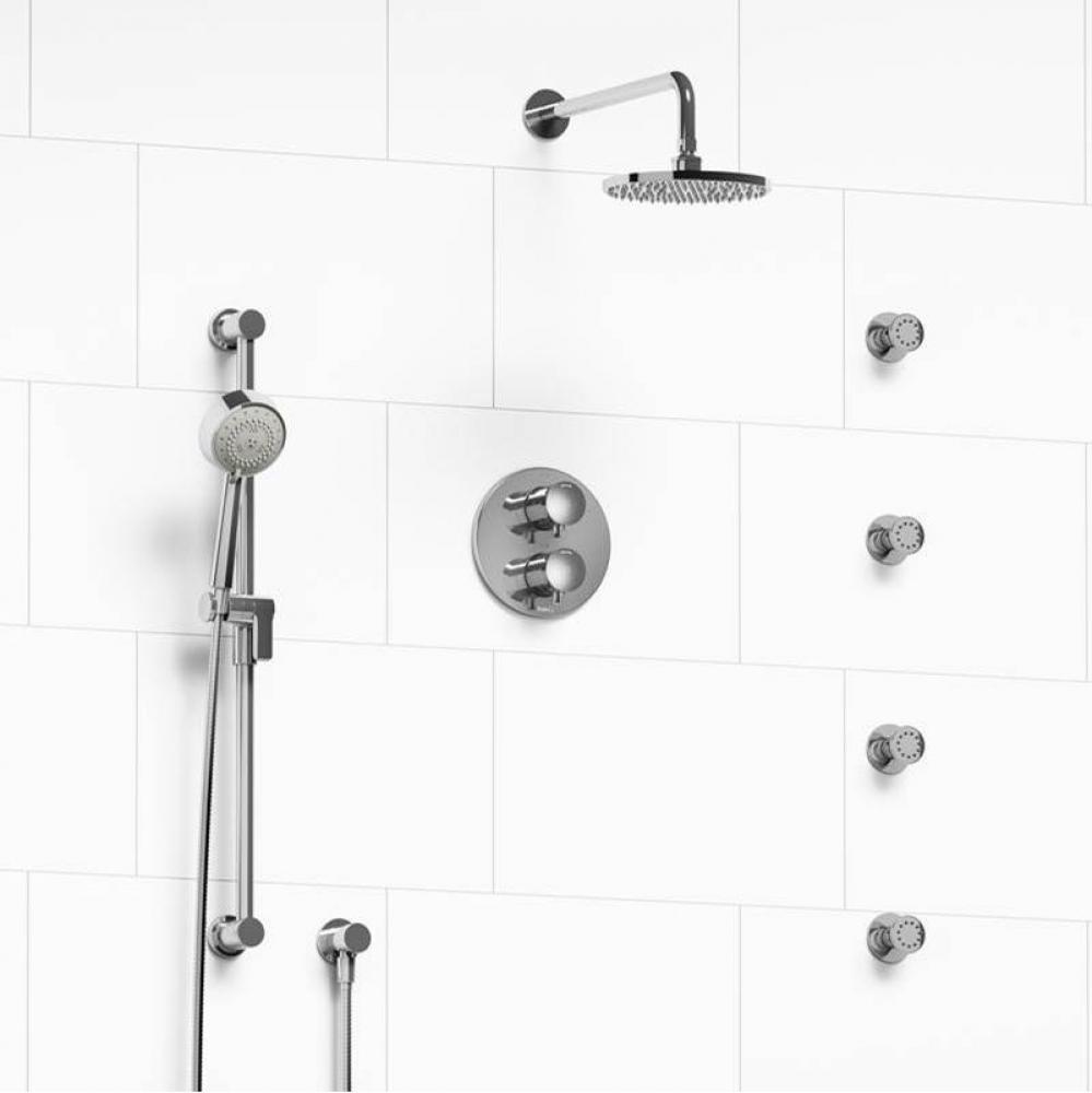 Type T/P (thermostatic/pressure balance) double coaxial system with hand shower rail, 4 body jets