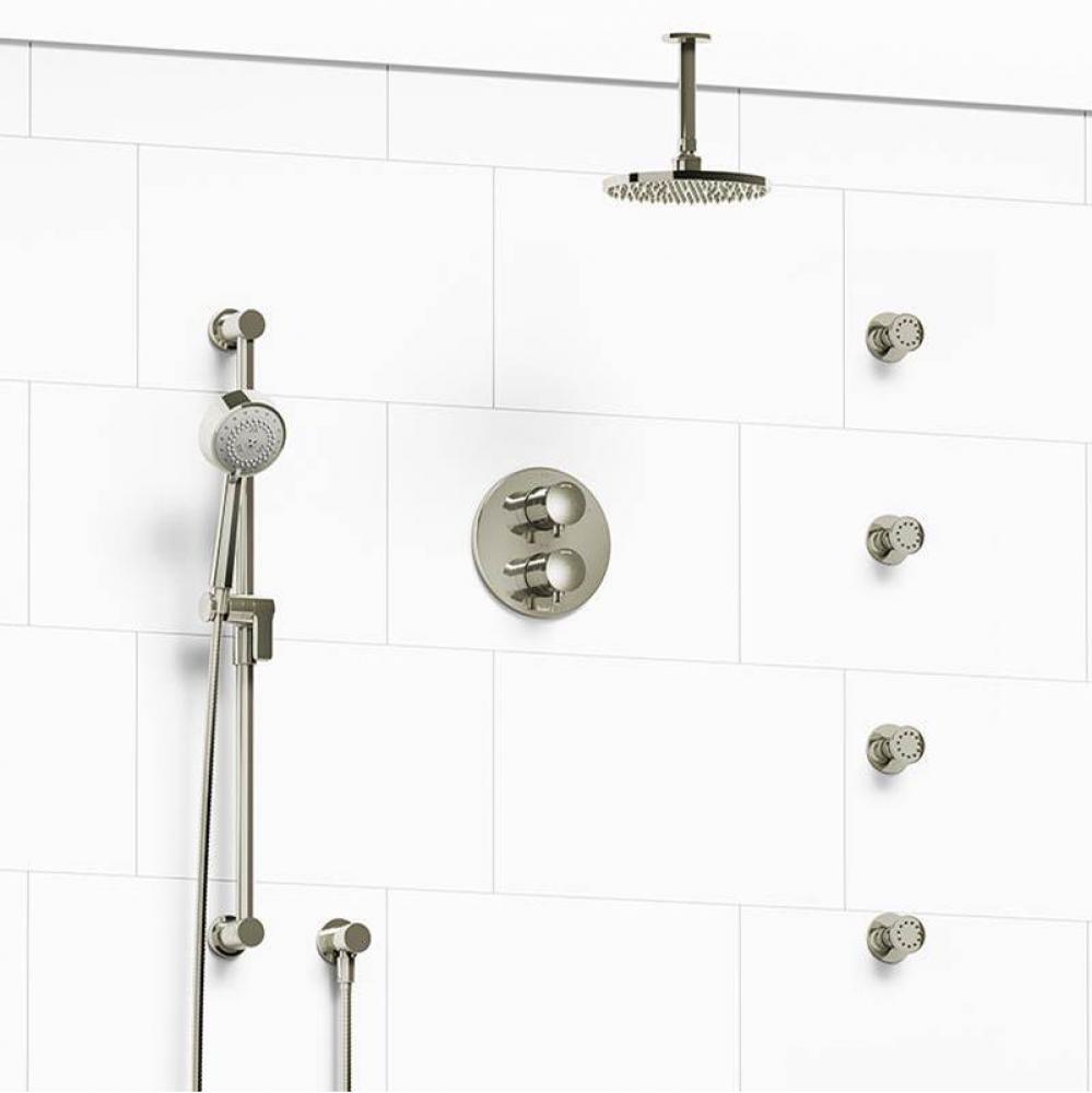 Type T/P (thermostatic/pressure balance) double coaxial system with hand shower rail, 4 body jets