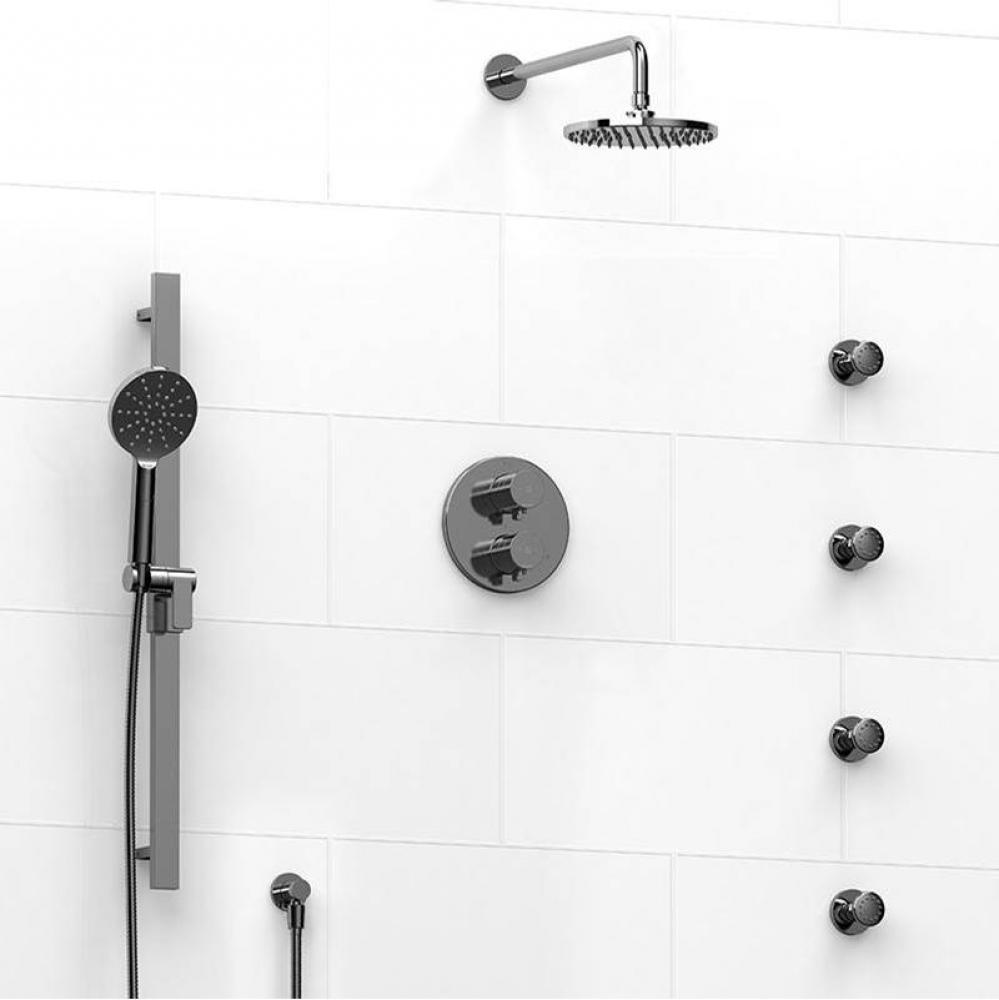 Type T/P (thermostatic/pressure balance) double coaxial system with hand shower rail, 4 body jets
