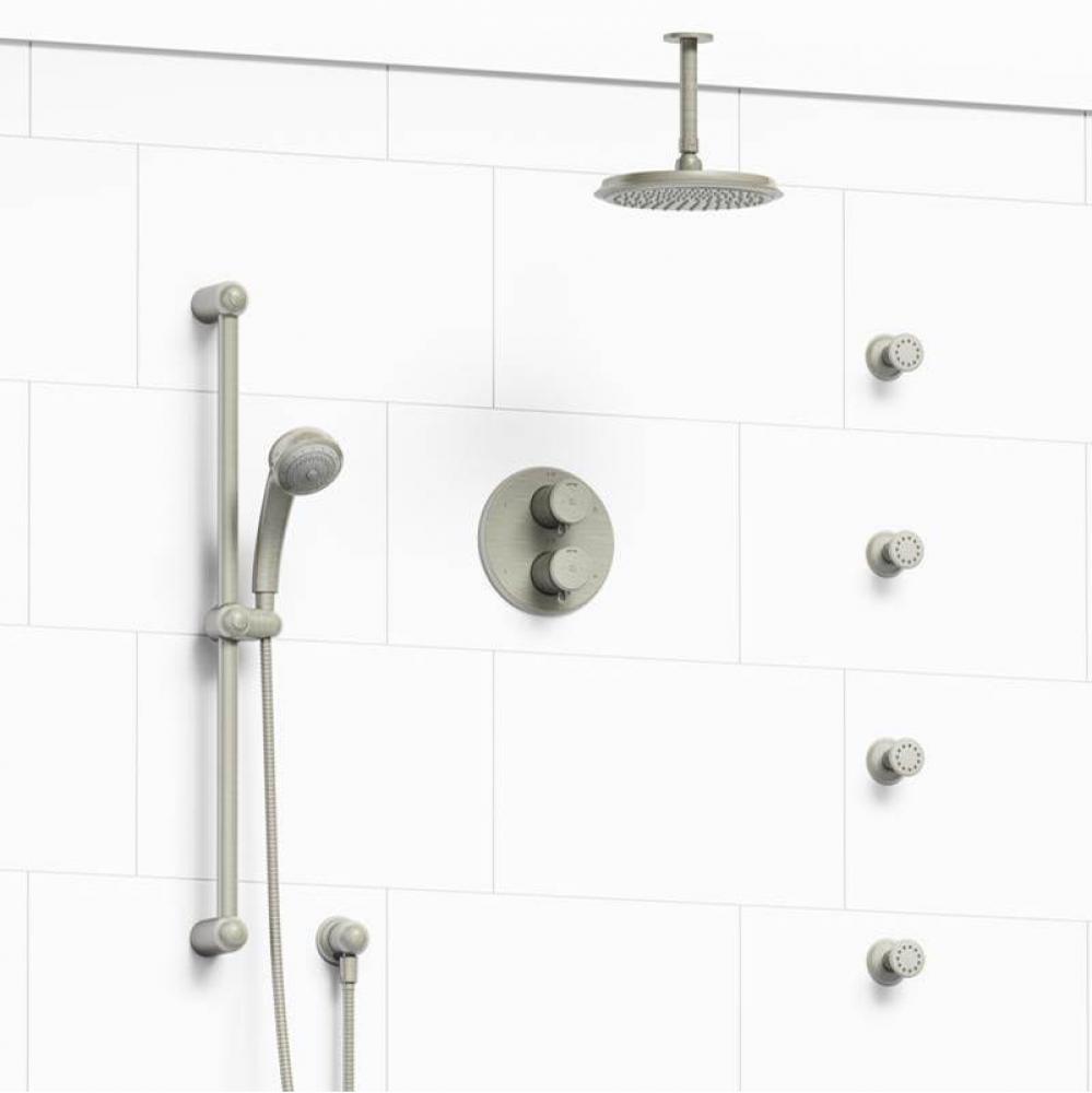 Type T/P (thermostatic/pressure balance) double coaxial system with hand shower rail, 4 body jets