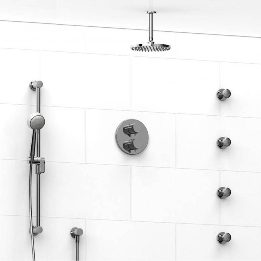 Type T/P (thermostatic/pressure balance) double coaxial system with hand shower rail, 4 body jets