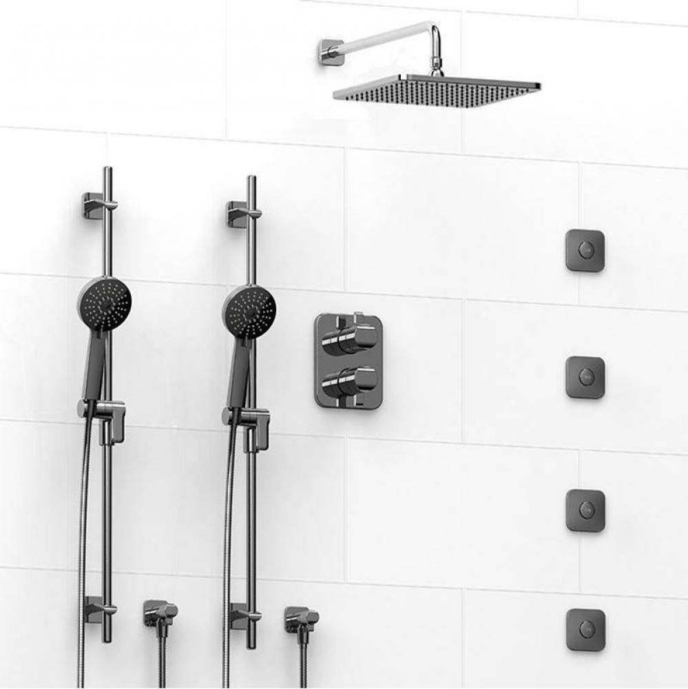 Type T/P (thermostatic/pressure balance) 3/4'' double coaxial system with 2 hand shower