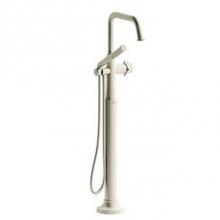 Riobel TMMSQ39+BN - 2-way Type T (thermostatic) coaxial floor-mount tub filler with hand shower trim