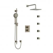 Riobel KIT446PATQBN - Type T/P (thermostatic/pressure balance) double coaxial system with hand shower rail, 4 body jets