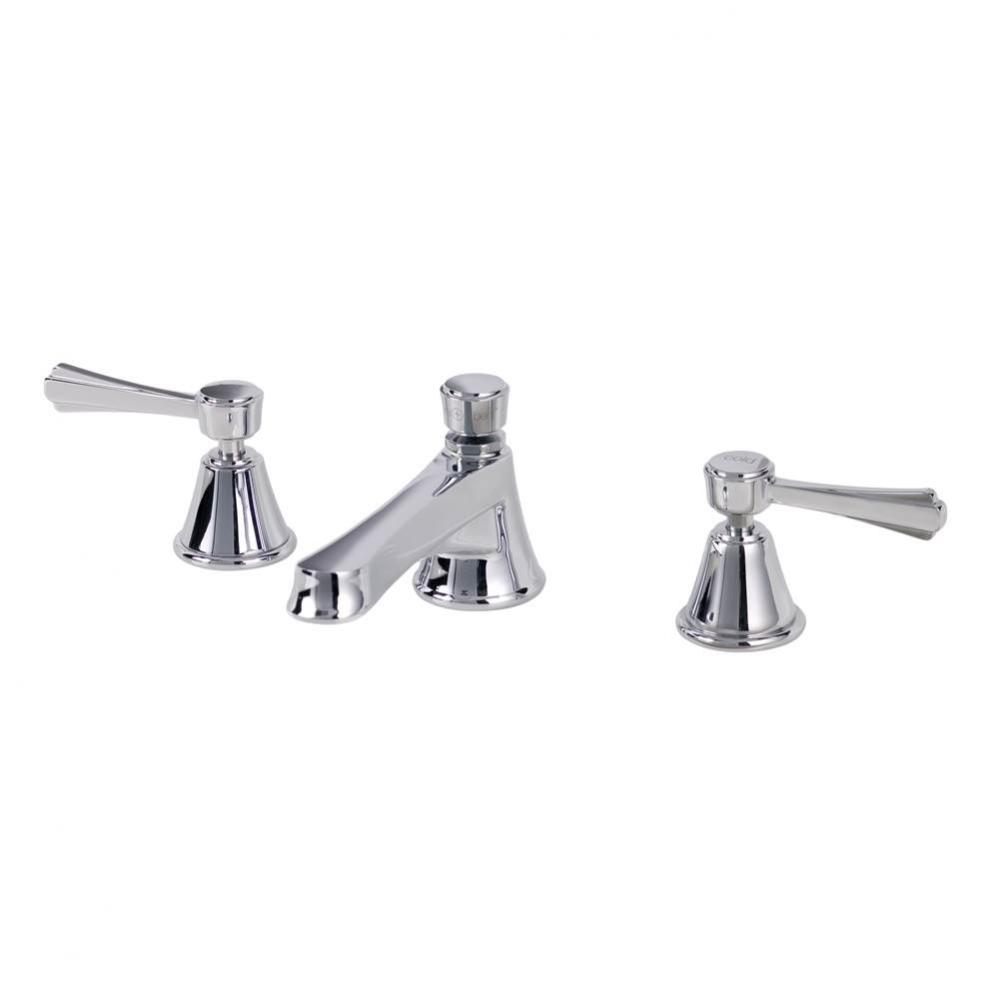 Three hole deck-mounted basin mixer and waste kit. Features rod-operated pop up slotted waste.