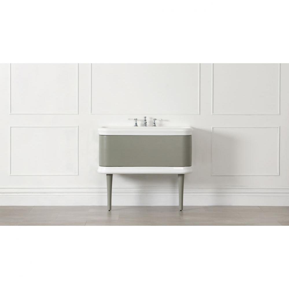 Lario 100 wall mounted vanity basin without legs. Includes 1 drawer and internal overflow. Stone