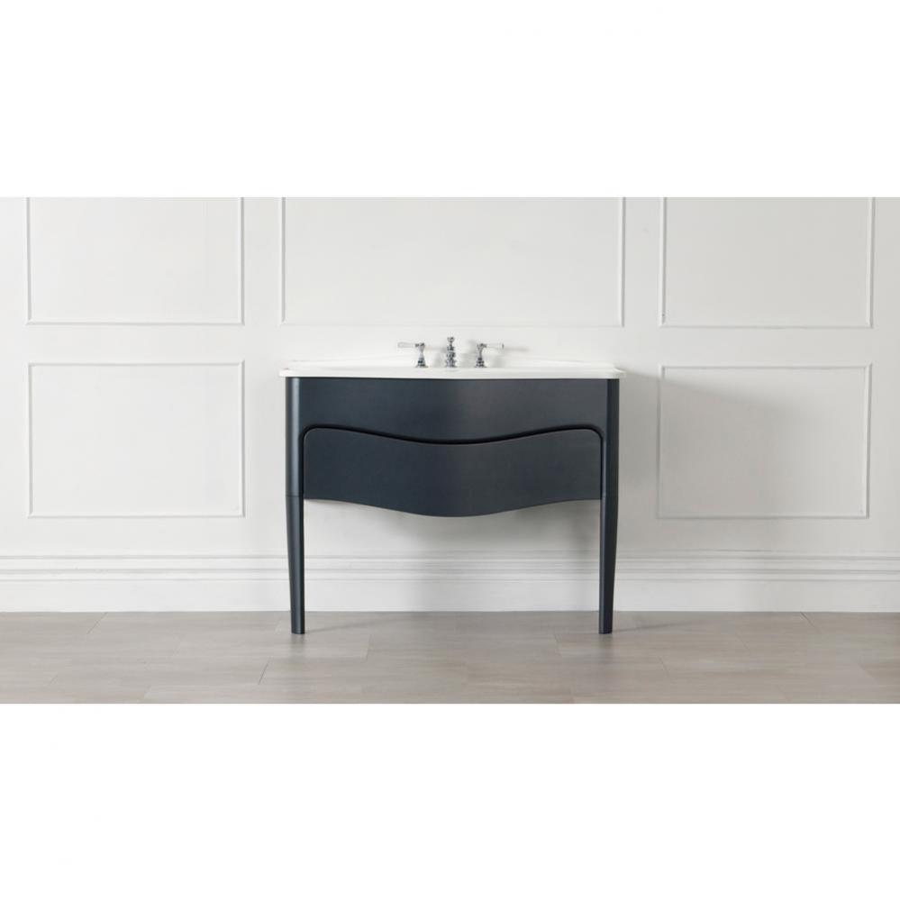 Mandello 114 vanity basin with 2 legs and 1 drawer. Internal overflow. Gloss black. 0 pre-drilled