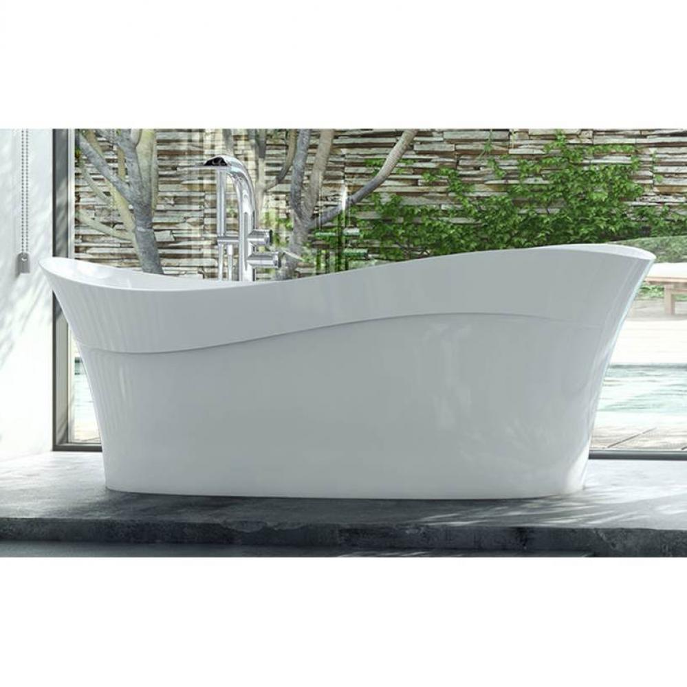 Pescadero freestanding ''wave-shaped'' tub with overflow on right