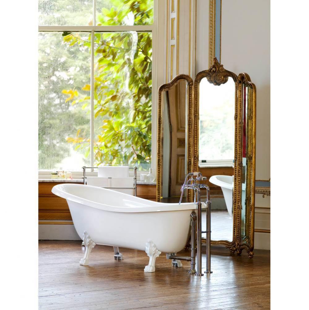 Roxburgh freestanding slipper tub with overflow. White ENGLISHCAST® Lions Paw