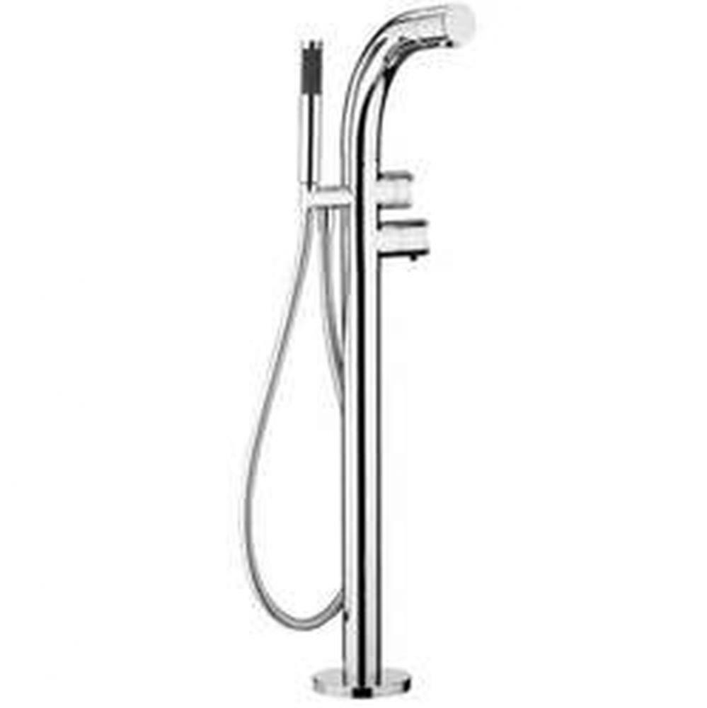 Thermostatic bath mixer with handheld shower attachment. Brushed