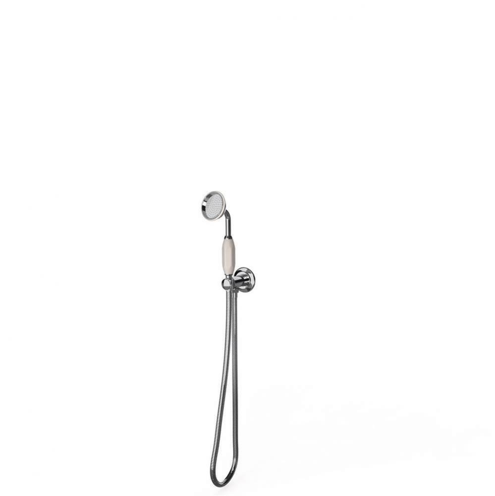 Wall mounted handheld shower attachment. Brushed