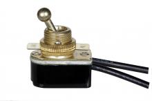  80/1767 - On-Off Metal Toggle Switch; Single Circuit; 6A-125V, 3A-250V Rating; 6" Leads; Brass Finish