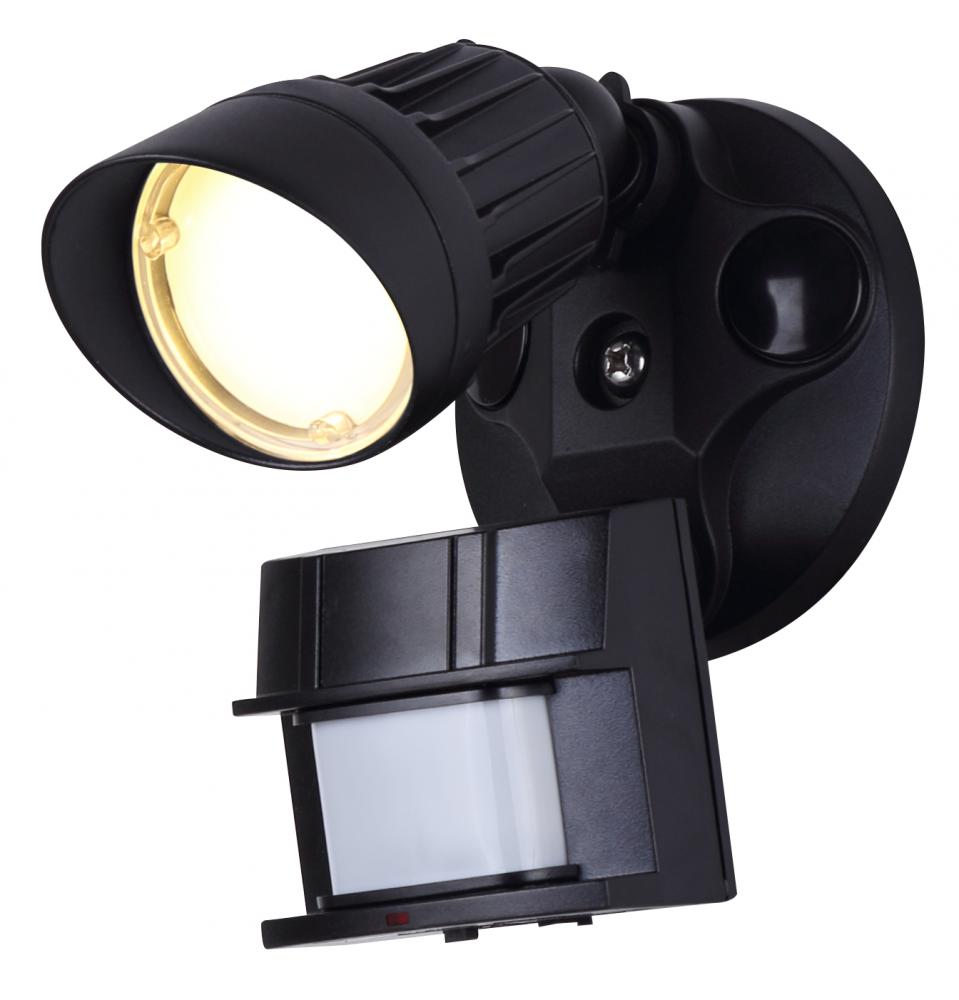 HO-01-01S-BK -G-, LED Security 1 Head Lights, 10W, 3000K, 800 Lumens, 180 Degree Detection Zone, Up