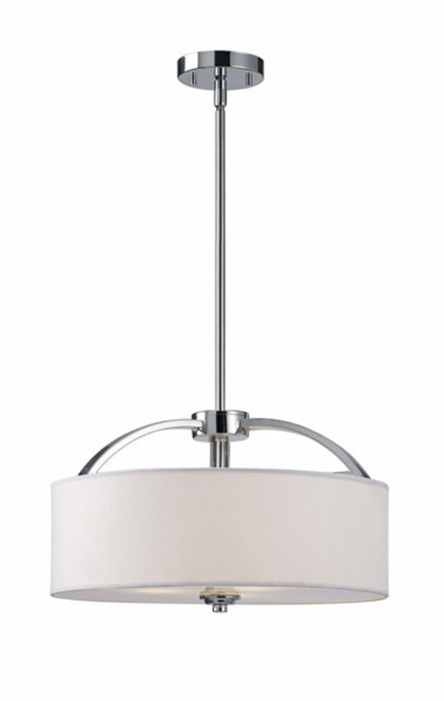 Milano 3 Lt Rod Chandelier, White Fabric Shade, Frosted Glass Diffuser, 100 W Type A