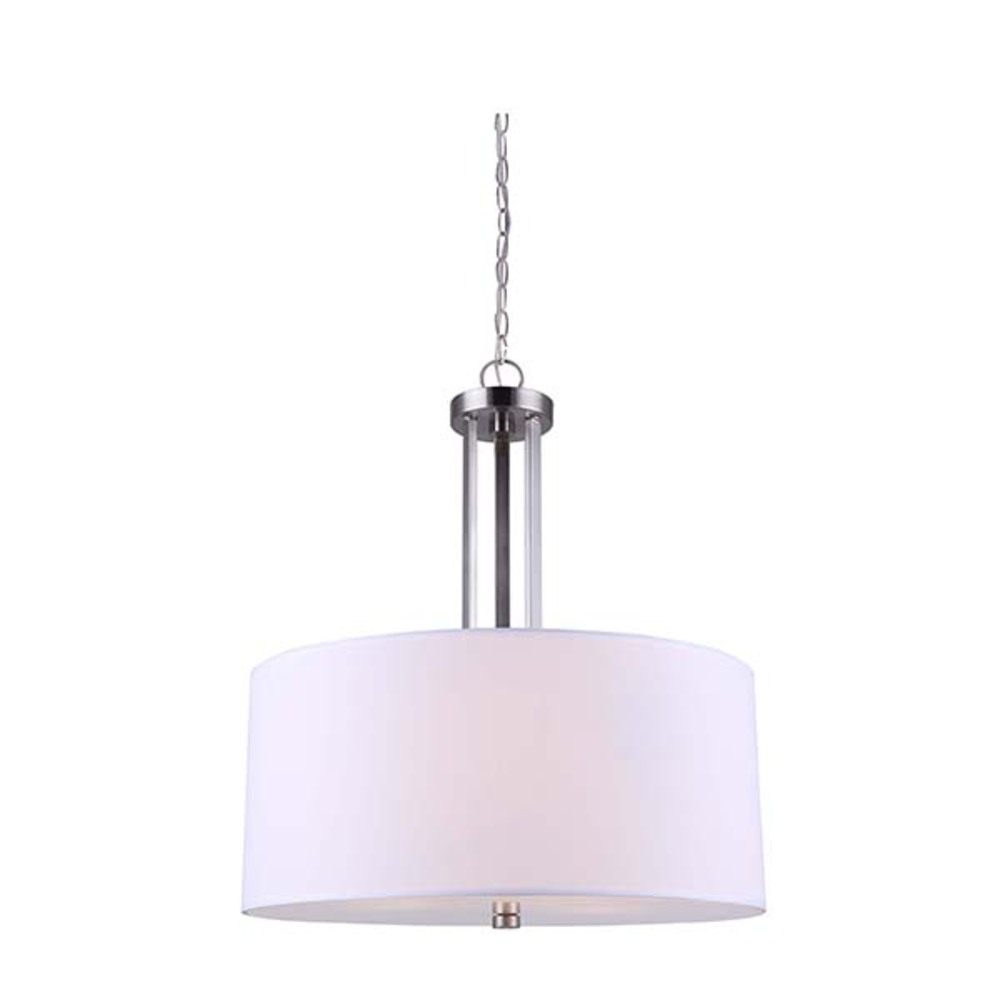 River 3 Lt Chain Chandelier, White Fabric Shade + Frost Diffuser, 100W Type A, 18