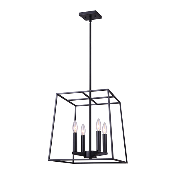 WEXFORD MBK Color, 4 Lt 14inch Rod Chandelier, 60W Type C, 14inch W x 23.375 - 65.37