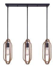 Canarm IPL1078A03BKB - DILAN, IPL1078A03BKB -G-, MBK + Brushed Brown Color, 3 Lt Rod Pendant, 60W Type A, 30.75inch W x 22.