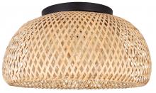  IFM2025B18BK - Sariel 18 in. 1-Light 60-Watt Modern Matte Black Flush Mount with Natural Bamboo Shade