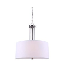 Canarm ICH578A03BN18 - River 3 Lt Chain Chandelier, White Fabric Shade + Frost Diffuser, 100W Type A, 18