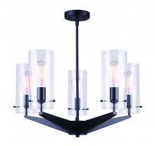 Canarm ICH759A05BK - JONI MBK Color, 5 Lt Rod Chandelier, Clear Glass, 100W Type A, 24inch W x 17.5 - 53.5i
