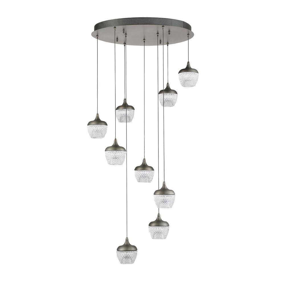 ARIKA series 45 Watt Chrome Integrated LED 9-Light Pendant Pan