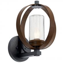 Kichler 59067AUB - The Grand Bank™ 15" 1 Light Outdoor Wall Light Auburn Stained Wood and Distressed Black Metal