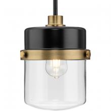  P500471-31M - Beckner Collection One-Light Matte Black Clear Glass Urban Industrial Pendant Light