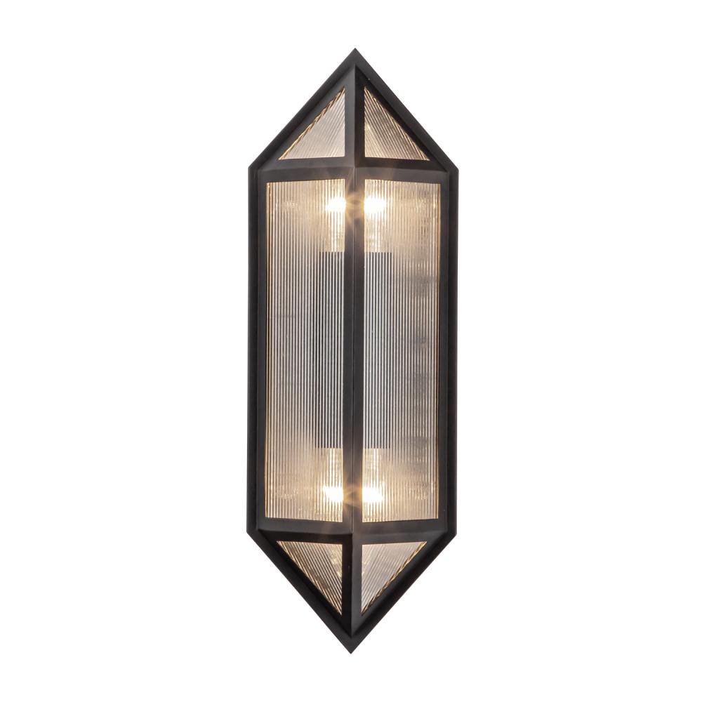 Cairo 5-in Black/Ribbed Glass 2 Lights Exterior Wall Sconce