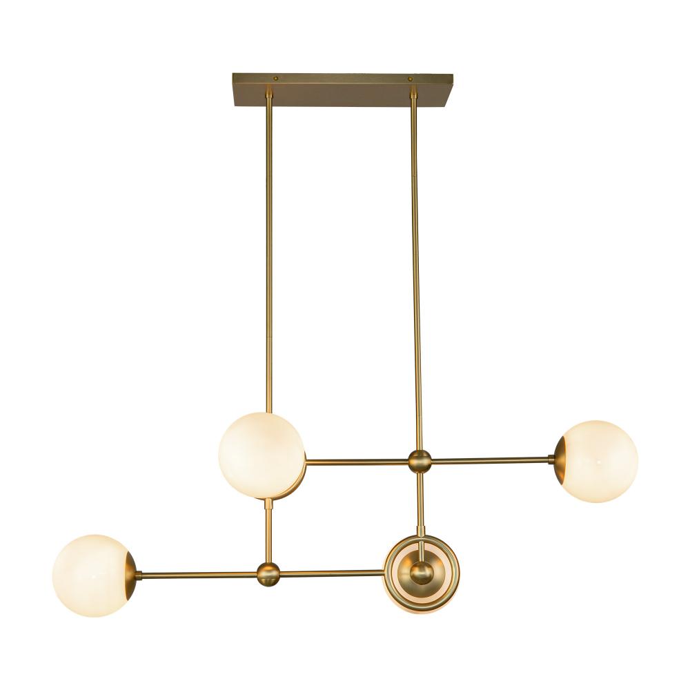 Fiore 42-in Brushed Gold/Glossy Opal Glass 4 Lights Chandelier