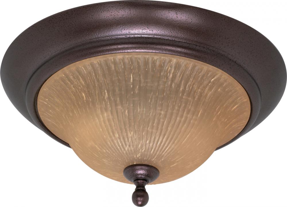 2-Light Flush Mount Ceiling Light in Copper Bronze Finish with Champagne Linen Washed Glass and (2)