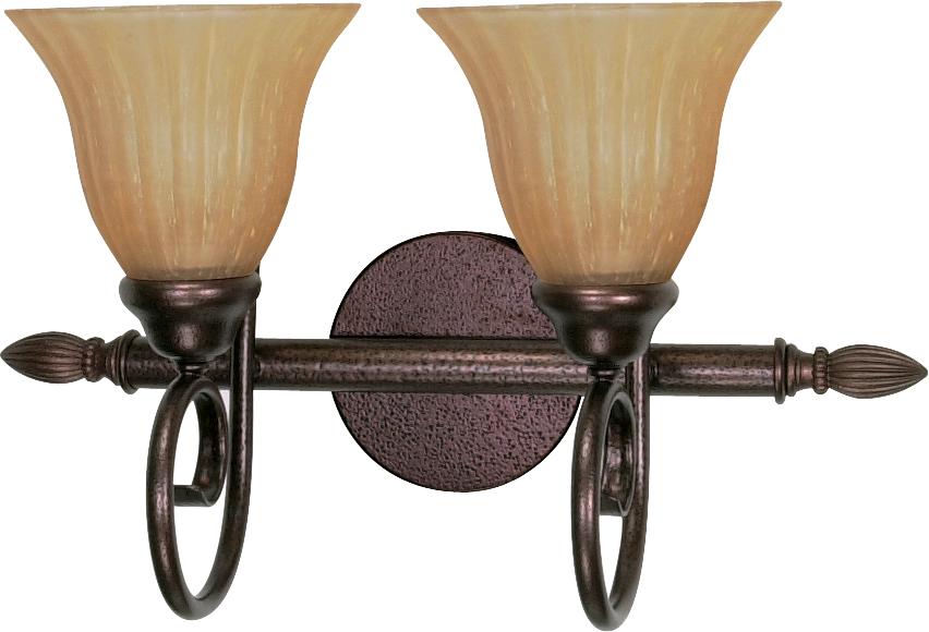 2-Light Vanity Fixture in Copper Bronze Finish with Champagne Linen Washed Glass and (2) 13W GU24