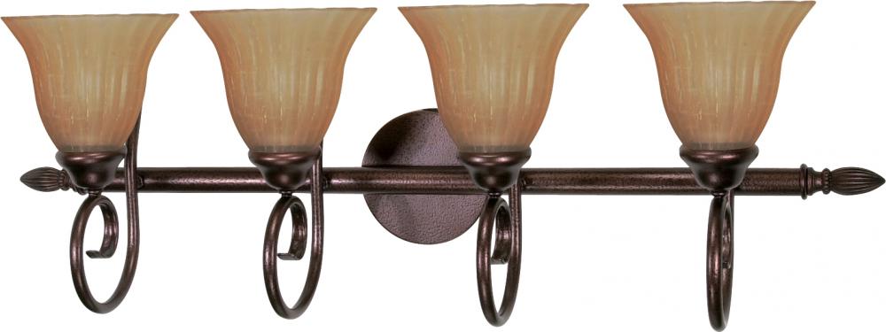 4-Light Vanity Fixture in Copper Bronze Finish with Champagne Linen Washed Glass and (4) 13W GU24
