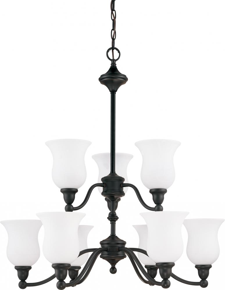 Glenwood ES; 2 Tier 9 Light; Chandelier with Satin White Glass; Lamp Included