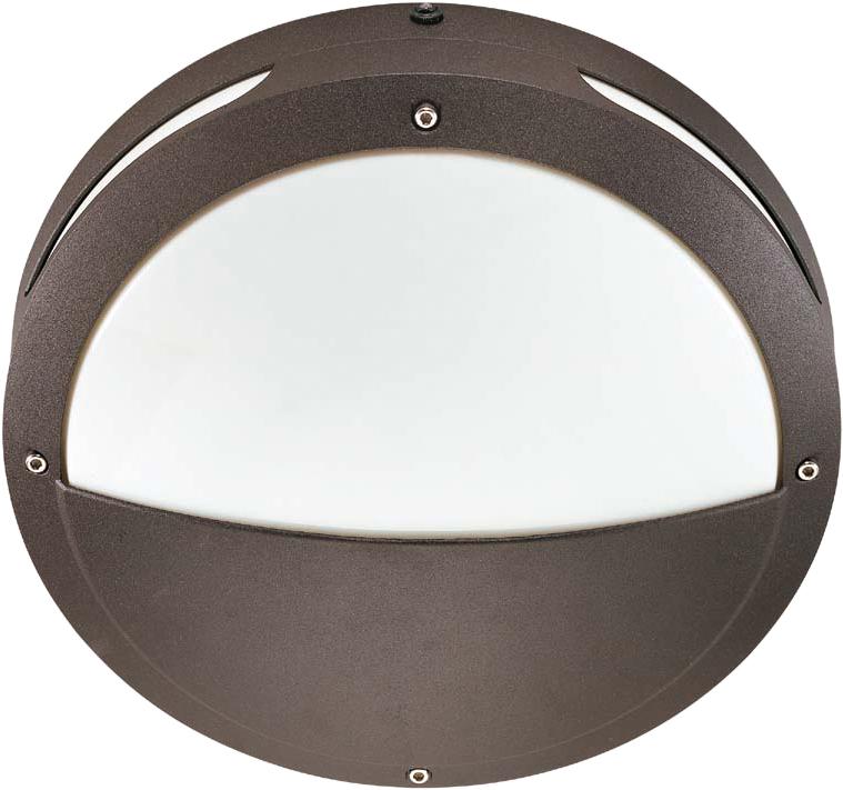 2-Light Round Hooded Wall/Ceiling Light in Architectural Bronze Finish with Photocell and (2) 18W