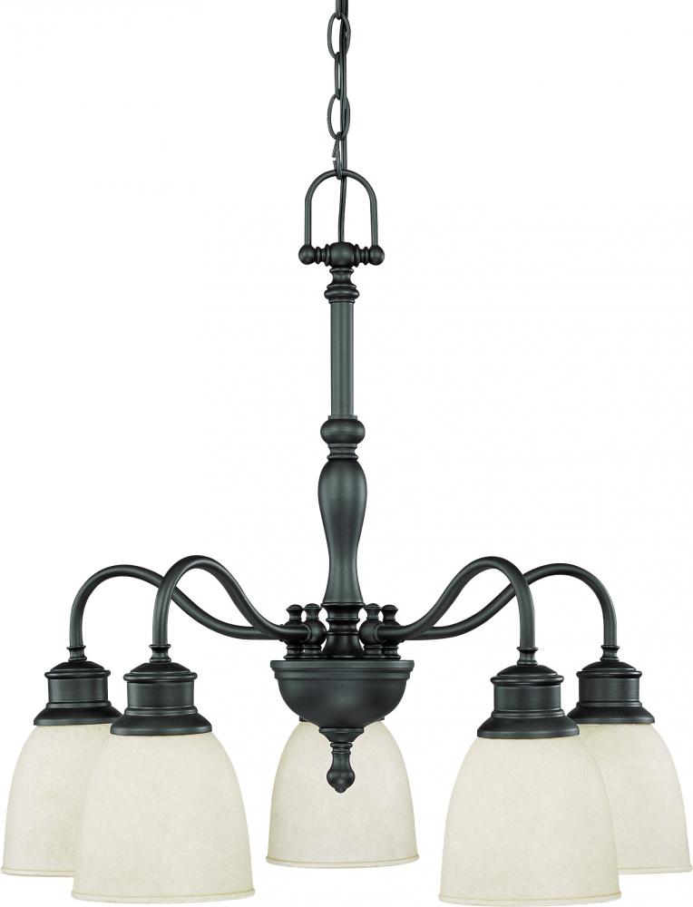 5-Light Aged Bronze Chandelier (Arms Down) with Biscotti Glass