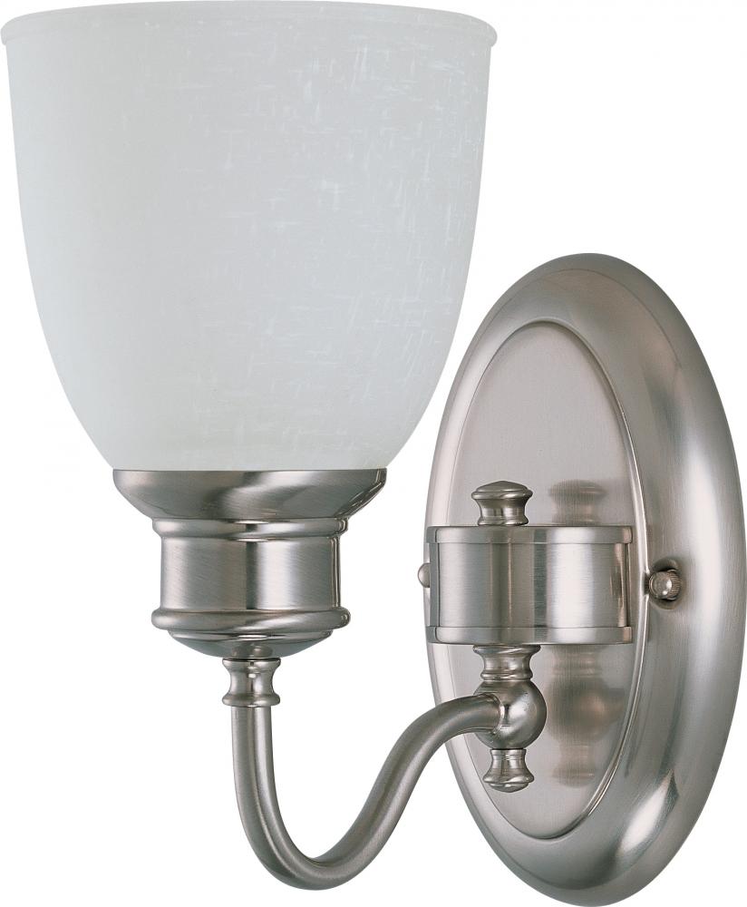 1-Light Vanity Fixture in Brushed Nickel Finish (Convertible Glass Up or Down) with Frosted Linen