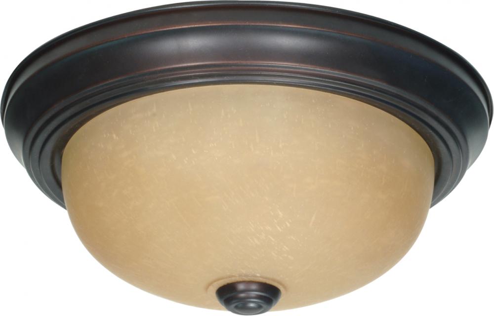 2-Light Small Flush Mount Ceiling Light in Mahogany Bronze Finish with Champagne Linen Glass and (2)