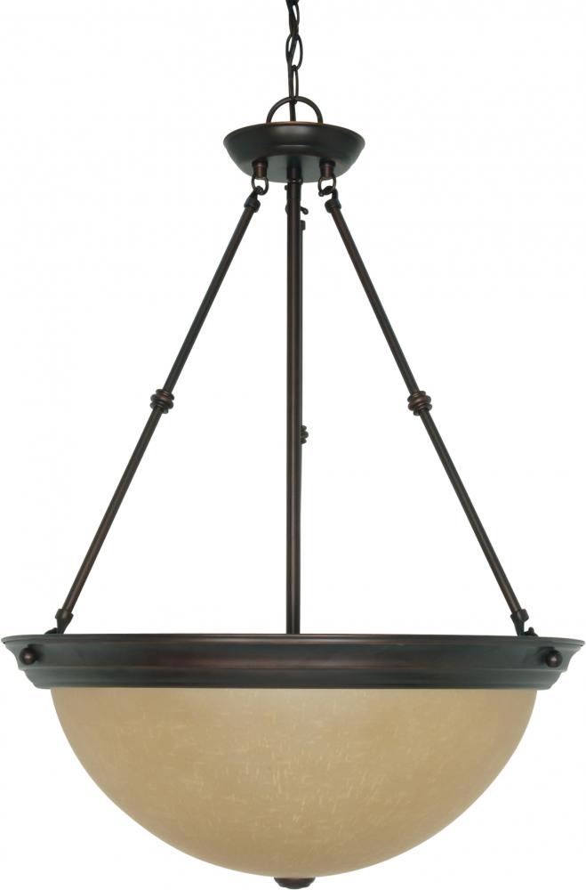 3-Light 20" Large Pendant Light Fixture in Mahogany Bronze Finish with Champagne Linen Glass and