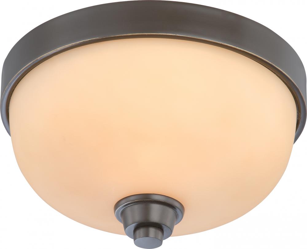 1-Light Flush Mount Ceiling Light in Vintage Bronze Finish with Cream Beige Glass