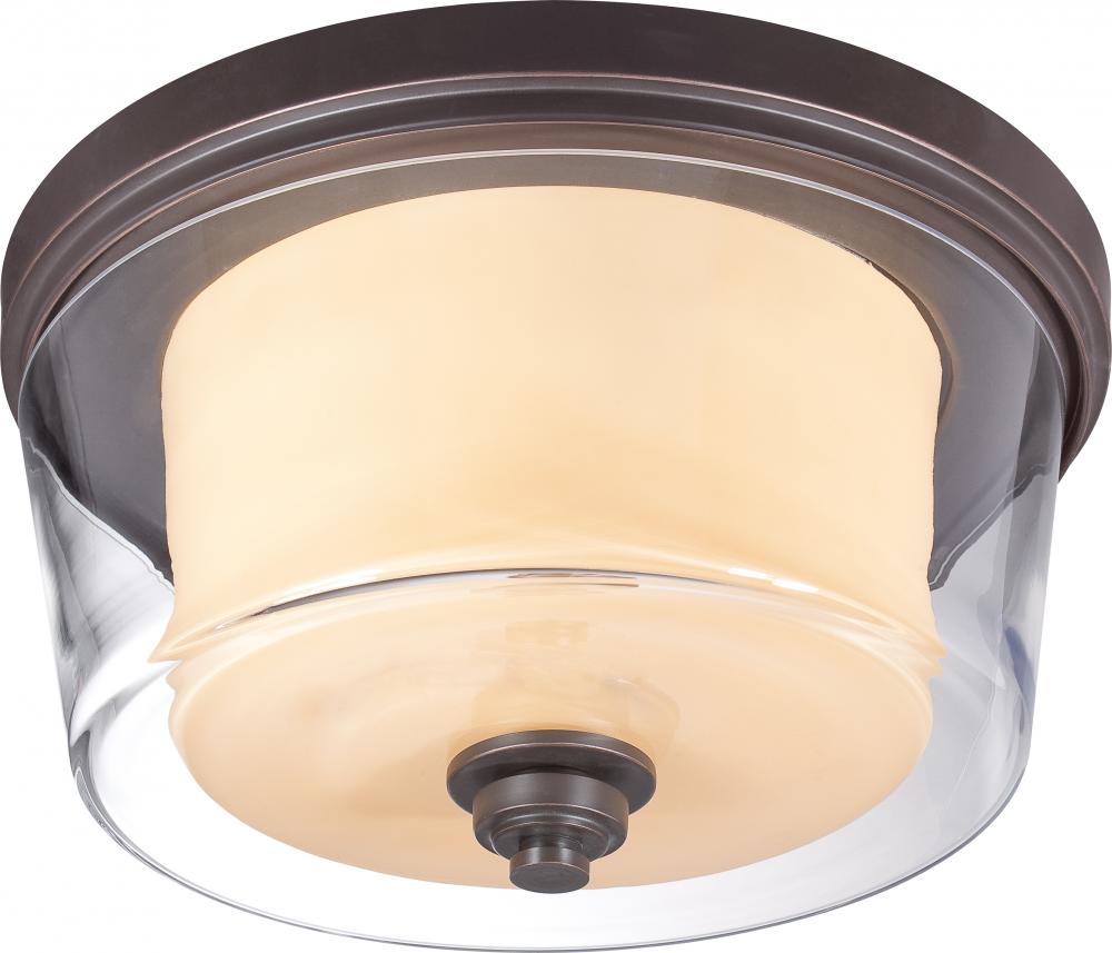 3-Light Flush Mount Ceiling Fixture in Sudbury Bronze Finish with Clear Outer & Cream Inner Glass