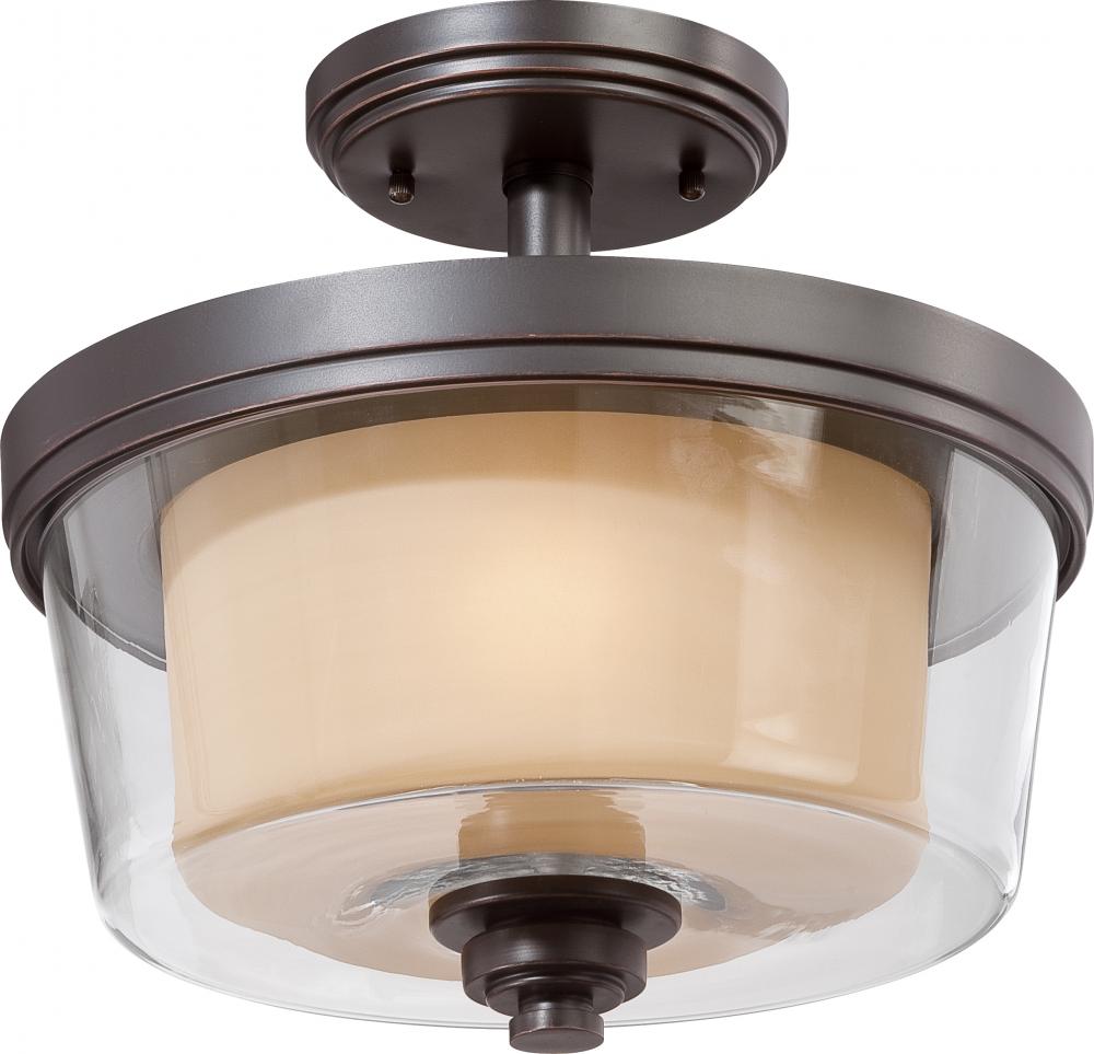 Decker - 2 Light Semi Flush Fixture w/ Clear & Cream Glass