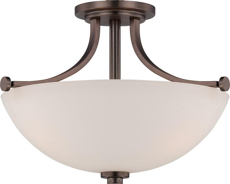 3-Light Semi Flush Ceiling Light in Hazel Bronze Finish with Frosted Glass