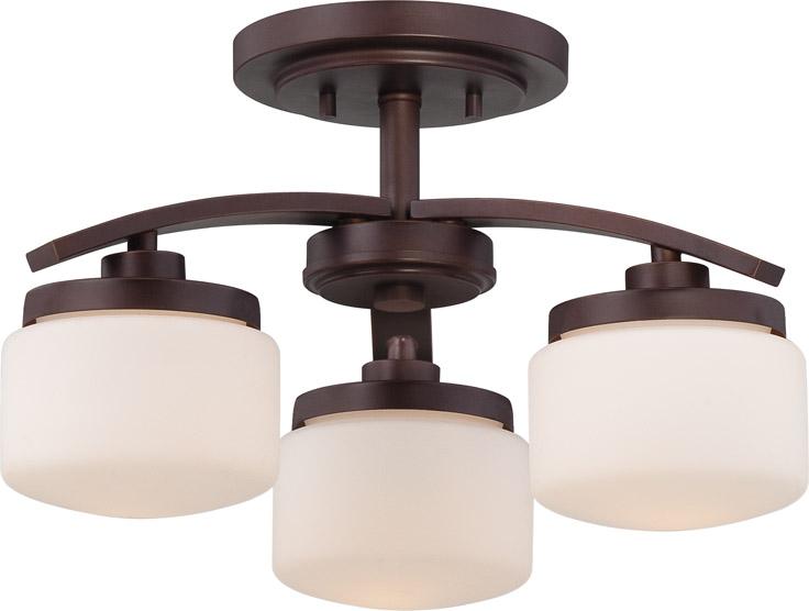 3-Light Semi Flush in Russet Bronze with Etched Opal Glass