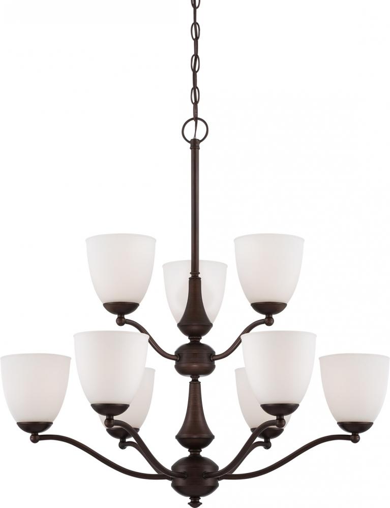 Patton - 9 Light 2 Tier Chandelier with Frosted Glass - Prairie Bronze Finish